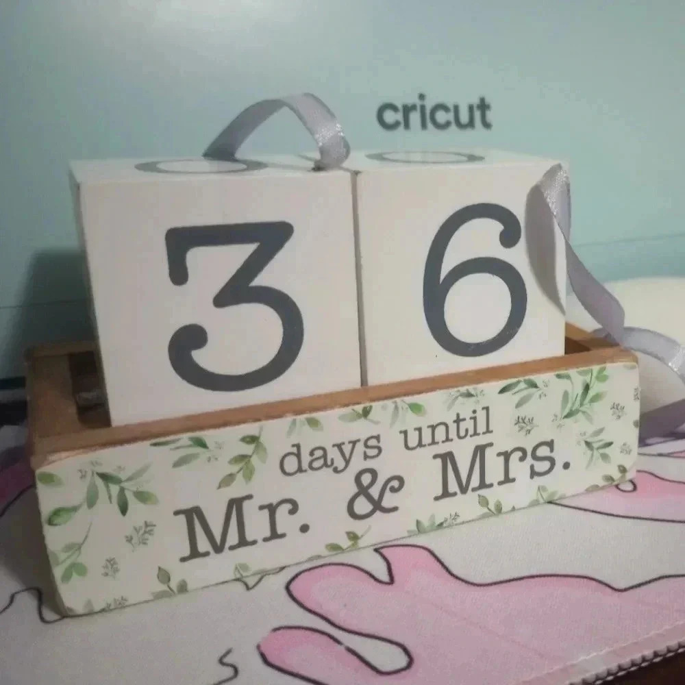 Wedding bridal countdown decor home sign ribbon cute number days calendar marria
